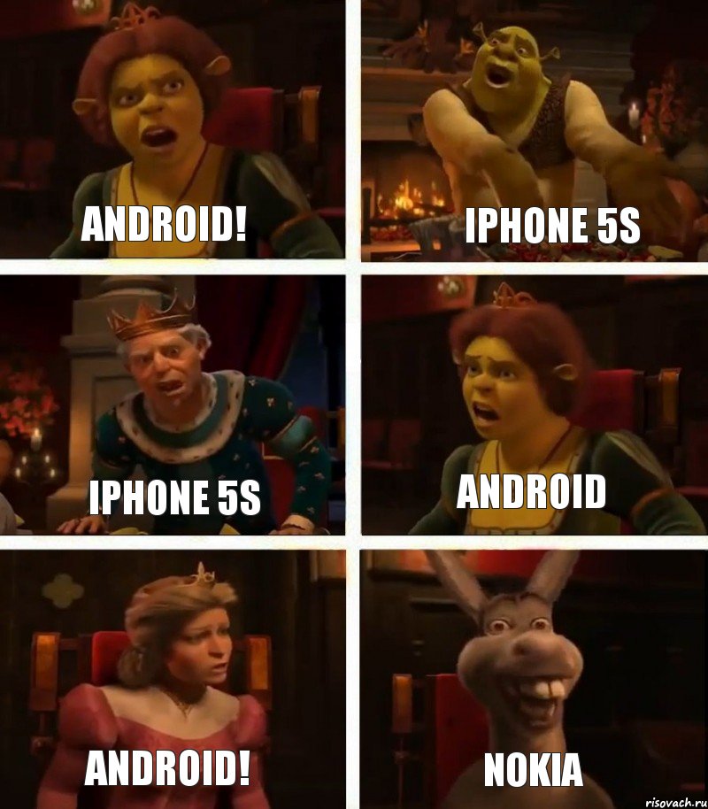 Android! IPhone 5s Android! IPhone 5s Android Nokia, Комикс  Шрек Фиона Гарольд Осел