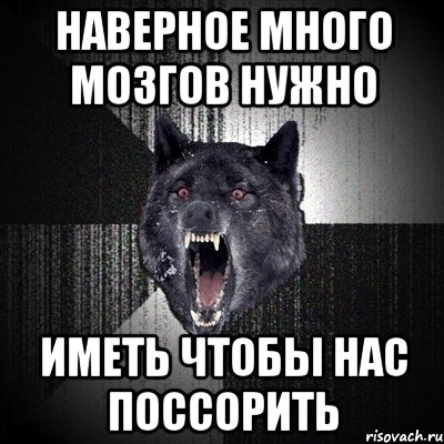 наверное много мозгов нужно иметь чтобы нас поссорить, Мем Сумасшедший волк