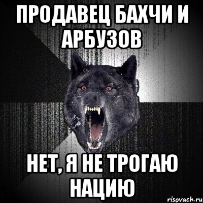 Продавец бахчи и арбузов Нет, я не трогаю нацию, Мем Сумасшедший волк