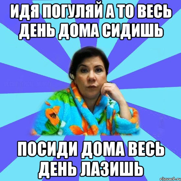 идя погуляй а то весь день дома сидишь посиди дома весь день лазишь, Мем типичная мама