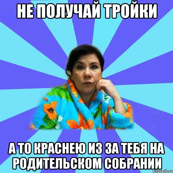 Не получай тройки А то краснею из за тебя на родительском собрании, Мем типичная мама