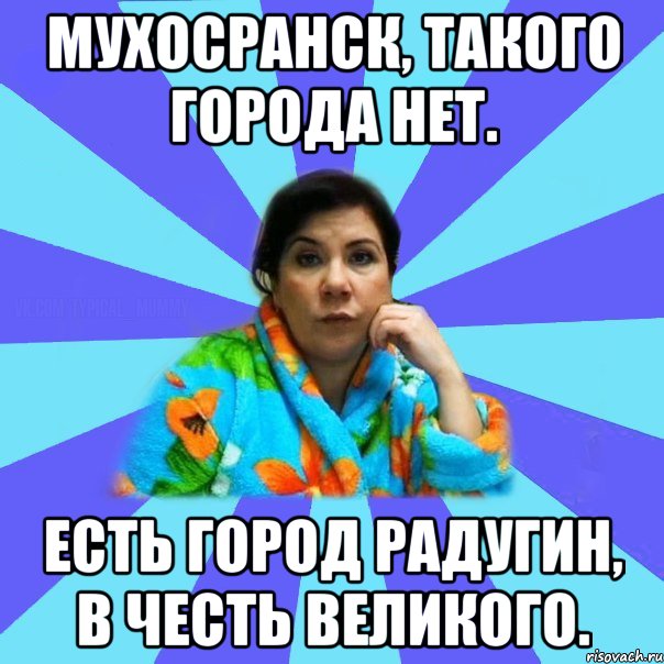 Мухосранск, такого города нет. Есть город Радугин, в честь великого., Мем типичная мама