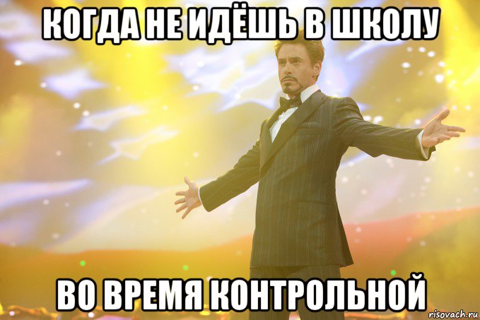 Когда не идёшь в школу во время контрольной, Мем Тони Старк (Роберт Дауни младший)