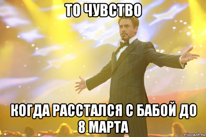 то чувство когда расстался с бабой до 8 Марта, Мем Тони Старк (Роберт Дауни младший)