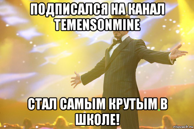 Подписался на канал TemensonMine Стал самым крутым в школе!, Мем Тони Старк (Роберт Дауни младший)