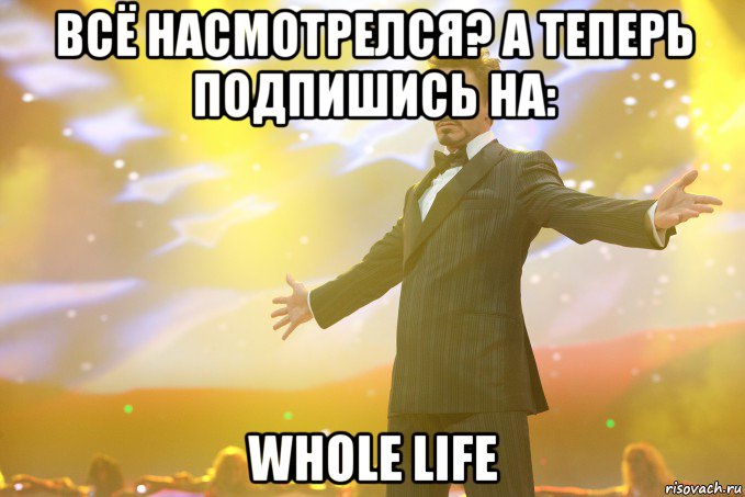 Всё Насмотрелся? А теперь Подпишись на: Whole Life, Мем Тони Старк (Роберт Дауни младший)