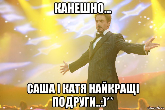 Канешно... САША І КАТЯ НАЙКРАЩІ ПОДРУГИ..:)**, Мем Тони Старк (Роберт Дауни младший)