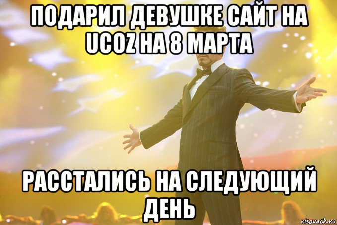 Подарил девушке сайт на ucoz на 8 марта Расстались на следующий день, Мем Тони Старк (Роберт Дауни младший)