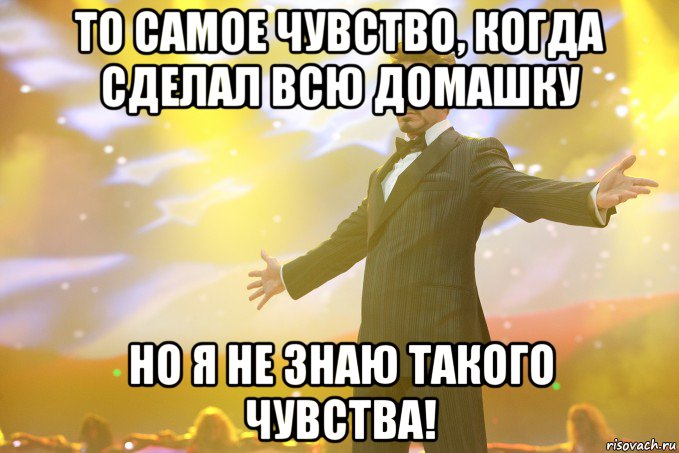 То самое чувство, когда сделал всю домашку но я не знаю такого чувства!, Мем Тони Старк (Роберт Дауни младший)