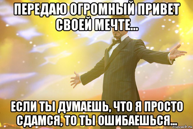 передаю огромный привет своей мечте... если ты думаешь, что я просто сдамся, то ты ошибаешься..., Мем Тони Старк (Роберт Дауни младший)