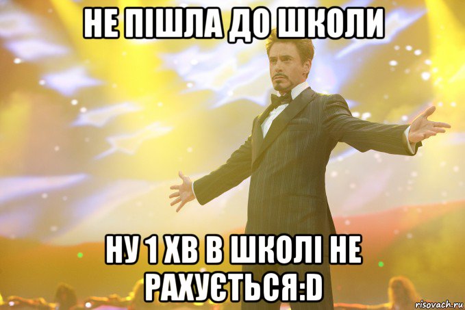 не пішла до школи ну 1 хв в школі не рахується:D, Мем Тони Старк (Роберт Дауни младший)