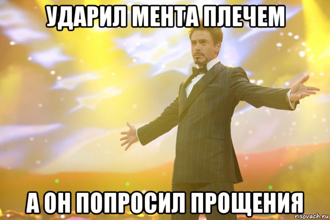 ударил мента плечем а он попросил прощения, Мем Тони Старк (Роберт Дауни младший)