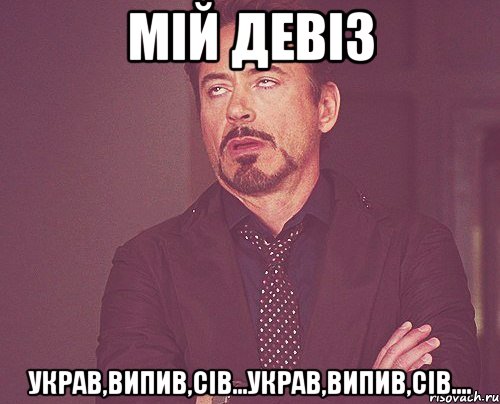 мій девіз украв,випив,сів...украв,випив,сів...., Мем твое выражение лица