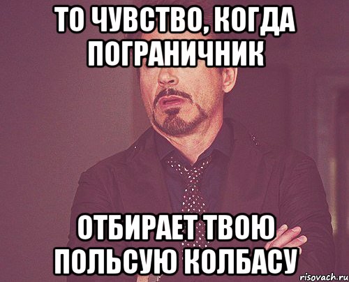 То чувство, когда пограничник отбирает твою польсую колбасу, Мем твое выражение лица