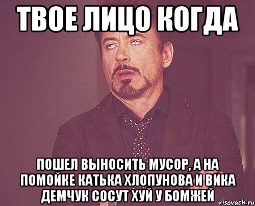 твое лицо когда пошел выносить мусор, а на помойке катька хлопунова и вика демчук сосут хуй у бомжей, Мем твое выражение лица