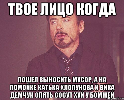 твое лицо когда пошел выносить мусор, а на помойке катька хлопунова и вика демчук опять сосут хуй у бомжей, Мем твое выражение лица