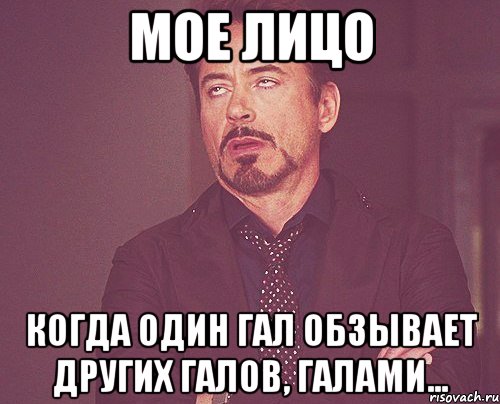 Мое лицо Когда один гал обзывает других галов, галами..., Мем твое выражение лица