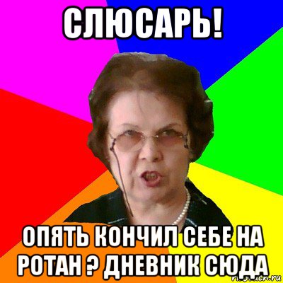 Слюсарь! Опять кончил себе на ротан ? Дневник сюда, Мем Типичная училка