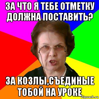 за что я тебе отметку должна поставить? за козлы,съединые тобой на уроке, Мем Типичная училка