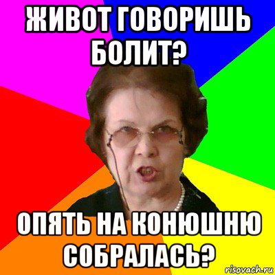 живот говоришь болит? опять на конюшню собралась?, Мем Типичная училка