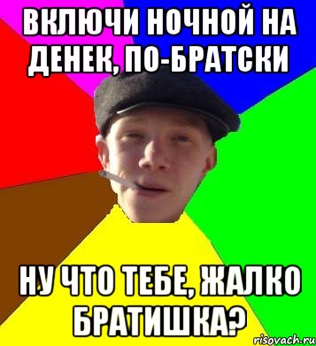 Включи Ночной на денек, по-братски Ну что тебе, жалко братишка?, Мем умный гопник