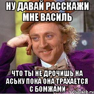 Ну давай расскажи мне василь Что ты не дрочишь на аську пока она трахается с бомжами, Мем Ну давай расскажи (Вилли Вонка)