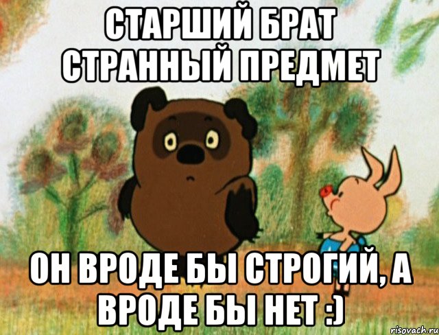 Старший брат странный предмет Он вроде бы строгий, а вроде бы нет :), Мем Винни Пух с Пятачком