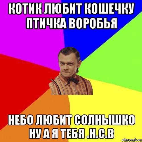 Котик любит кошечку птичка воробья небо любит солнышко ну а я тебя .Н.С.В, Мем Вталька