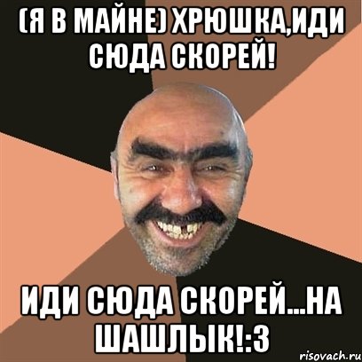 (Я в майне) Хрюшка,иди сюда скорей! Иди сюда скорей...НА ШАШЛЫК!:3, Мем Я твой дом труба шатал