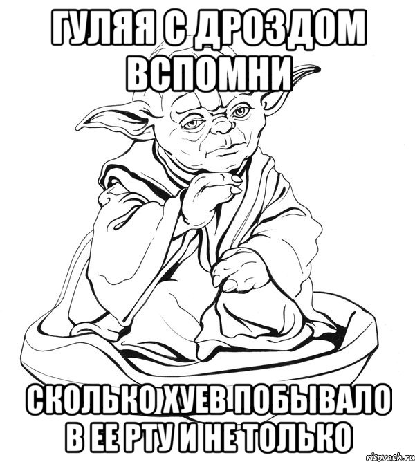 гуляя с Дроздом вспомни сколько хуев побывало в ее рту и не только, Мем Мастер Йода