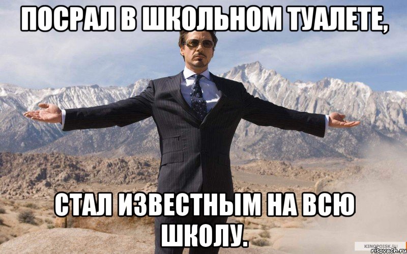 ПОСРАЛ В ШКОЛЬНОМ ТУАЛЕТЕ, СТАЛ ИЗВЕСТНЫМ НА ВСЮ ШКОЛУ., Мем железный человек