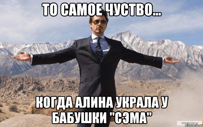 То самое чуство... когда Алина украла у бабушки "сэма", Мем железный человек