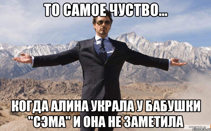 То самое чуство... когда Алина украла у бабушки "сэма" и она не заметила, Мем железный человек