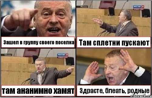 Зашел в группу своего поселка Там сплетни пускают там ананимно хамят Здрасте, блеать, родные, Комикс жиреновский