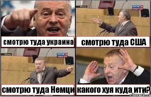 смотрю туда украина смотрю туда США смотрю туда Немци какого хуя куда ити?, Комикс жиреновский