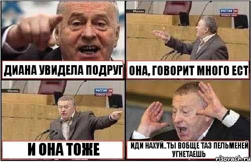 ДИАНА УВИДЕЛА ПОДРУГ ОНА, ГОВОРИТ МНОГО ЕСТ И ОНА ТОЖЕ ИДИ НАХУЙ..ТЫ ВОБЩЕ ТАЗ ПЕЛЬМЕНЕЙ УГНЕТАЕШЬ, Комикс жиреновский