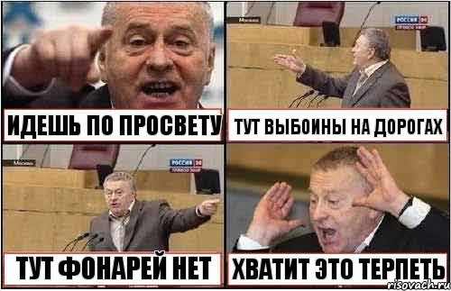 ИДЕШЬ ПО ПРОСВЕТУ ТУТ ВЫБОИНЫ НА ДОРОГАХ ТУТ ФОНАРЕЙ НЕТ ХВАТИТ ЭТО ТЕРПЕТЬ, Комикс жиреновский