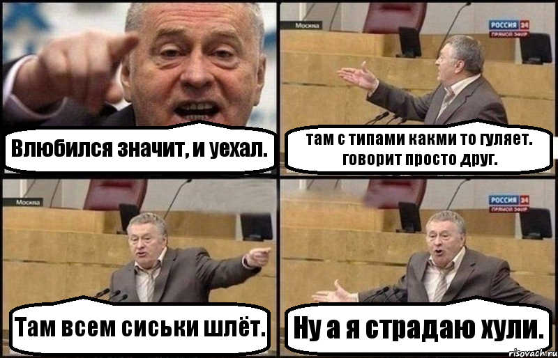 Влюбился значит, и уехал. там с типами какми то гуляет. говорит просто друг. Там всем сиськи шлёт. Ну а я страдаю хули., Комикс Жириновский