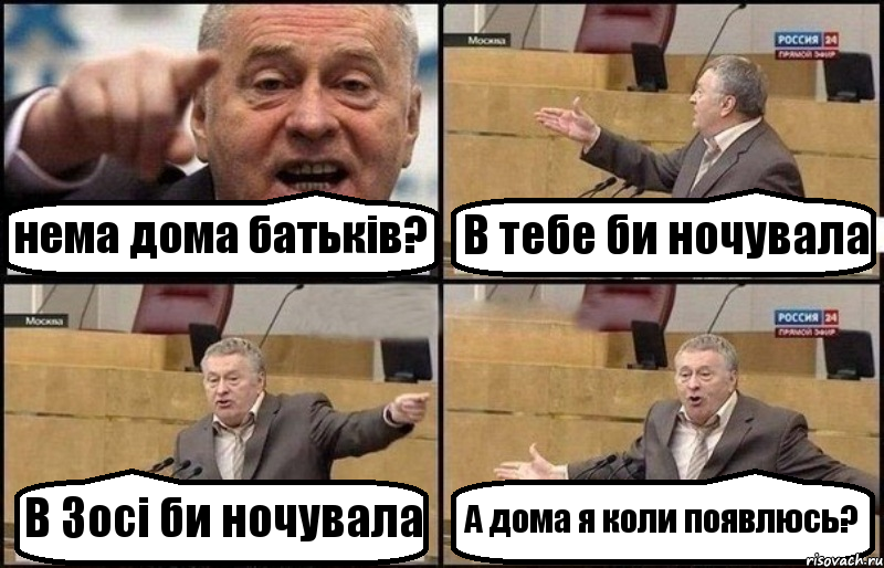 нема дома батьків? В тебе би ночувала В Зосі би ночувала А дома я коли появлюсь?, Комикс Жириновский