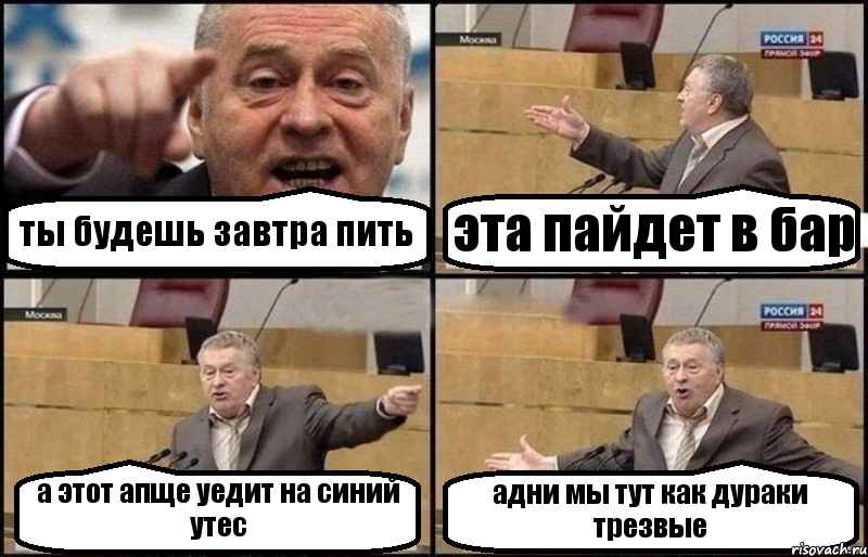 ты будешь завтра пить эта пайдет в бар а этот апще уедит на синий утес адни мы тут как дураки трезвые, Комикс Жириновский