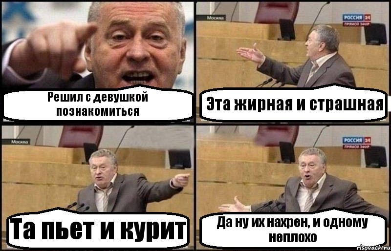 Решил с девушкой познакомиться Эта жирная и страшная Та пьет и курит Да ну их нахрен, и одному неплохо, Комикс Жириновский