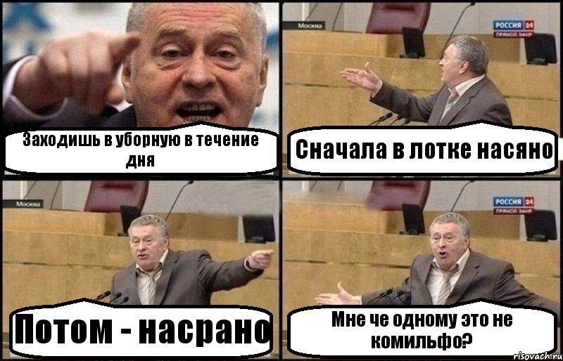 Заходишь в уборную в течение дня Сначала в лотке насяно Потом - насрано Мне че одному это не комильфо?, Комикс Жириновский