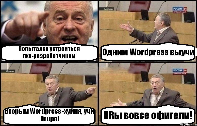 Попытался устроиться пхп-разработчиком Одним Wordpress выучи Вторым Wordpress -хуйня, учи Drupal HRы вовсе офигели!, Комикс Жириновский