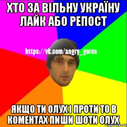 Хто за вільну Україну лайк або репост якщо ти олух і проти то в коментах пиши ШОТИ ОЛУХ