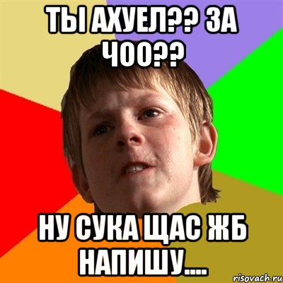 Ты Ахуел?? За чОО?? Ну сука щас Жб напишу...., Мем Злой школьник