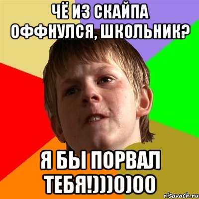 чё из скайпа оффнулся, школьник? я бы порвал тебя!)))0)00, Мем Злой школьник