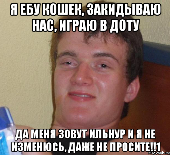 я ебу кошек, закидываю нас, играю в доту Да меня зовут Ильнур и я не изменюсь, даже не просите!!1, Мем 10 guy (Stoner Stanley really high guy укуренный парень)