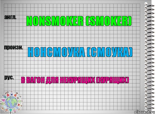 Nonsmoker (smoker) Нонсмоука (смоука) В вагон для некурящих (курящих)