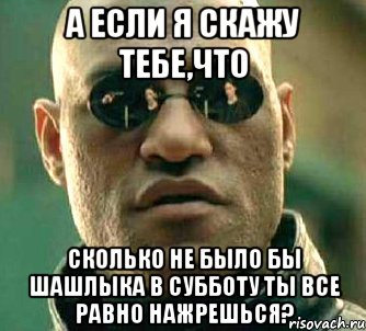 А если я скажу тебе,что сколько не было бы шашлыка в субботу ты все равно нажрешься?, Мем  а что если я скажу тебе