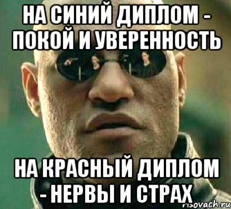 На синий диплом - покой и уверенность На красный диплом - нервы и страх, Мем  а что если я скажу тебе